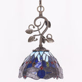 Werfactory® Tiffany Pendant Light with 8" Blue Stained Glass Dragonfly Hanging Lamp