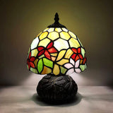 Werfactory® Small Tiffany Lamp W8H11 Inch Stained Glass red Flower Style Bronze Mushroom Type Table Lamp