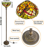 Werfactory® Torchiere Tiffany Floor Lamp Green Stained Glass  Dragonfly Torch Standing Light