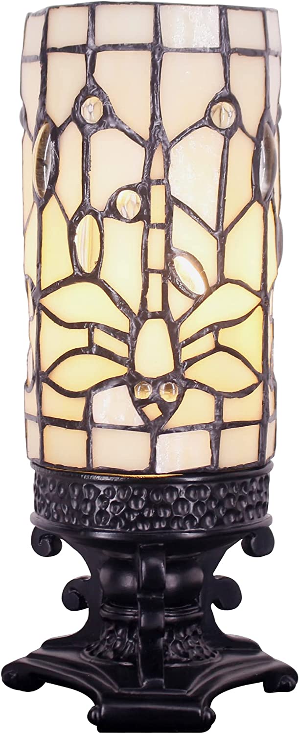 WERFACTORY Small Tiffany Lamp Wide 4 Tall 10 Inch Mini Stained Glass Table Lamp Dragonfly Style Desk Night Light