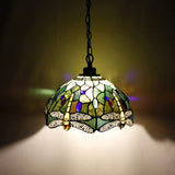 Werfactory® Tiffany Pendant Light Yellow Dragonfly Stained Glass Chandelier