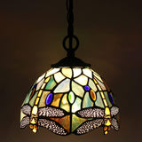 Tiffany Pendant Light with W8H7 Inch Stained Glass Dragonfly Style Shade Hanging Lamp