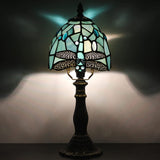 Werfactory® Small Tiffany Lamp Sea Blue Stained Glass Dragonfly Style Table Lamp 14" Tall