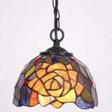 Werfactory Tiffany Pendant Light with W8H7 Inch Stained Glass Rose Shade Hanging Lamp