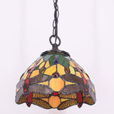 Werfactory® Tiffany Pendant Lighting with 8 Inch Green Stained Glass Dragonfly Style Hanging Lamp