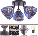 WERFACTORY Tiffany Lamp Sea Blue Stained Glass Dragonfly Style Desk Reading Light