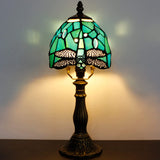 Werfactory® Tiffany Lamp Stained Glass Table Lamp Green Blue Dragonfly Style Accent Lamp