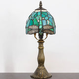 Werfactory® Tiffany Lamp Stained Glass Table Lamp Green Blue Dragonfly Style Accent Lamp