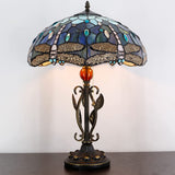 Werfactory® Tiffany Table Lamp Blue Stained Glass Dragonfly Desk Light W16H24 Inch