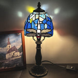 Werfactory® Small Tiffany Lamp Stained Glass Table Lamp Navy Dragonfly Style 14" Tall