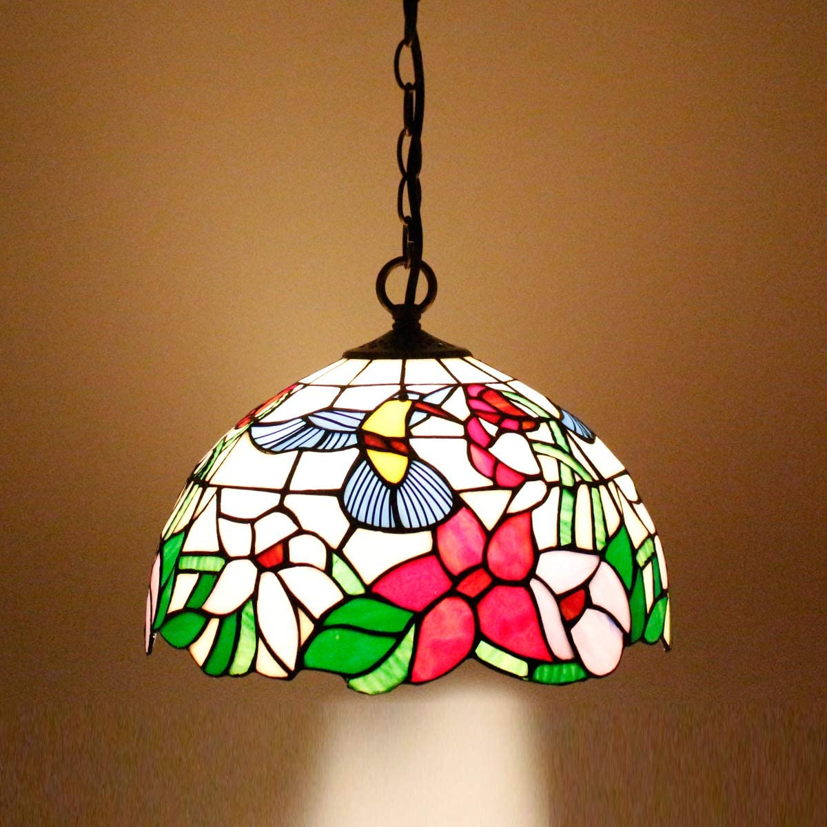 WERFACTORY Tiffany Pendant Light Stained Glass Hanging Lamp Wide 12 Inch Height 32 Inch