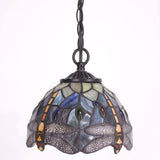 Tiffany Pendant Light with W8H7 Inch Stained Glass Dragonfly Style Shade Hanging Lamp