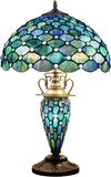 Werfactory® Tiffany Lamp W16H24 Inch Blue Stained Glass Mother Daughter Table Lamp