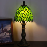 Werfactory® Small Tiffany Lamp Stained Glass Green Leaves Style Table Lamp 14" Tall