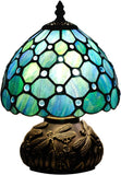 Werfactory® Tiffany Lamp Sea Blue Stained Glass Pearl Table Lamp Mushroom Lamp