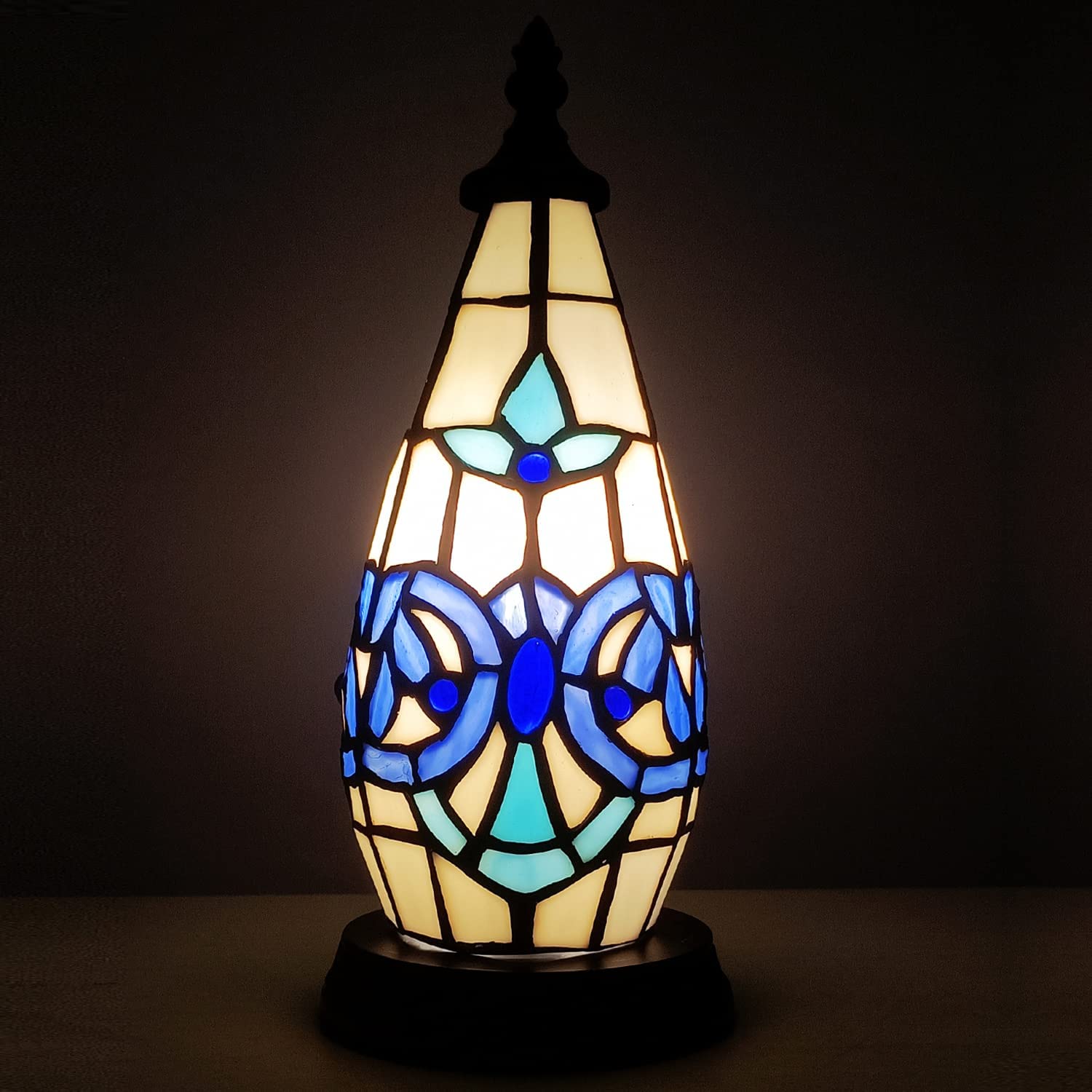 Werfactory® Tiffany Table Lamp Lighthouse Stained Glass Christmas Tree Navy Baroque Light
