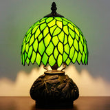 Werfactory Tiffany Lamp Green Leaf Style Stained Glass Table Lamp Mushroom Base Lamp