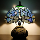 Werfactory® Tiffany Table Lamp Blue Dragonfly Stained Glass Lamp with Mushroom Base