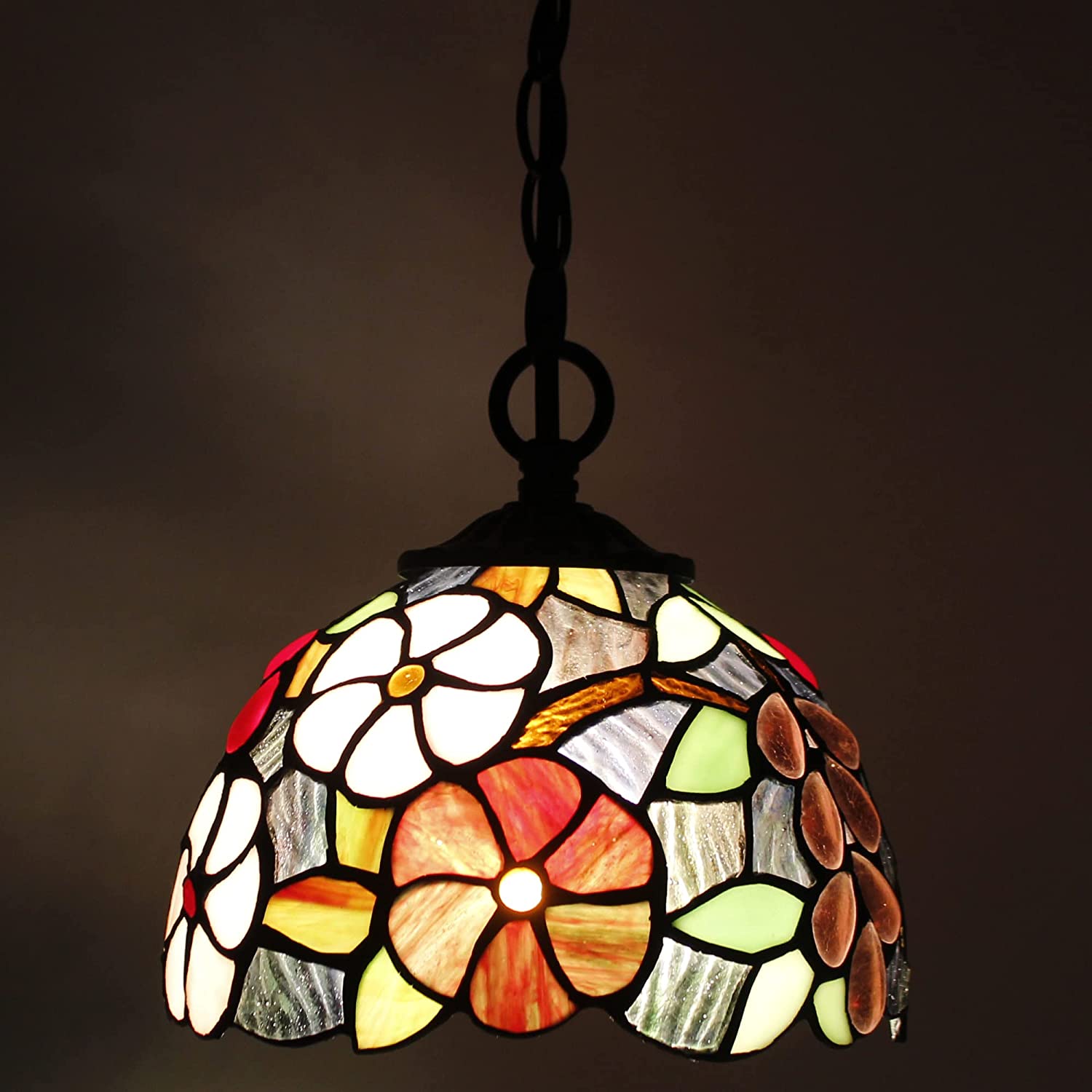 Werfactory® Tiffany Pendant Light with W8H7 Inch Stained Glass Style Shade Hanging Lamp