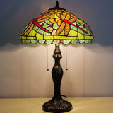 Werfactory® Tiffany Table Lamp Green Yellow Stained Glass Dragonfly Style Handmade Reading Lamp