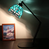 Werfactory® Tiffany Swing Arm Lamp Adjustable Stained Glass Dragonfly Table Lamp