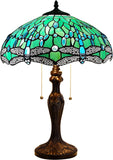 Werfactory® Tiffany Table Lamp Green Stained Glass Dragonfly Style Reading Lamp