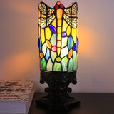 WERFACTORY Small Tiffany Table Lamp Mini Stained Glass Lamp Wide 4 Tall 10 Inch Yellow Dragonfly Style Desk Night Light