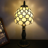 Werfactory® Small Tiffany Lamp White Crystal Bead Style Stained Glass Table Lamp 14" Tall