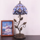 Werfactory® Tiffany Night Light with 8" Stained Glass Baroque Style Shade 19" Tall Farmhouse Luxury Metal Leaf Accent Table Lamp