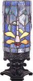 WERFACTORY Small Tiffany Table Lamp Mini Stained Glass Lamp Wide 4 Tall 10 Inch Navy Dragonfly Style Desk Night Light
