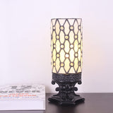 WERFACTORY Small Tiffany Lamp Mini Stained Glass Table Lamp W4H10 InchWhite Crystal Bead Style Desk Night Light