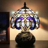 Werfactory® Small Tiffany Table Lamp with 8" Stained Glass Cloudy Style Shade, 11" Tall
