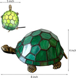 Werfactory® Tortoise Lamp Tiffany Style Turtle Lamp Green Stained Glass Table Lamp Cute Animal Desk Night Light