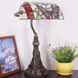 Werfactory® Banker Lamp Tiffany Desk Lamp Butterfly Flower Style Stained Glass Table Lamp, 15" Tall