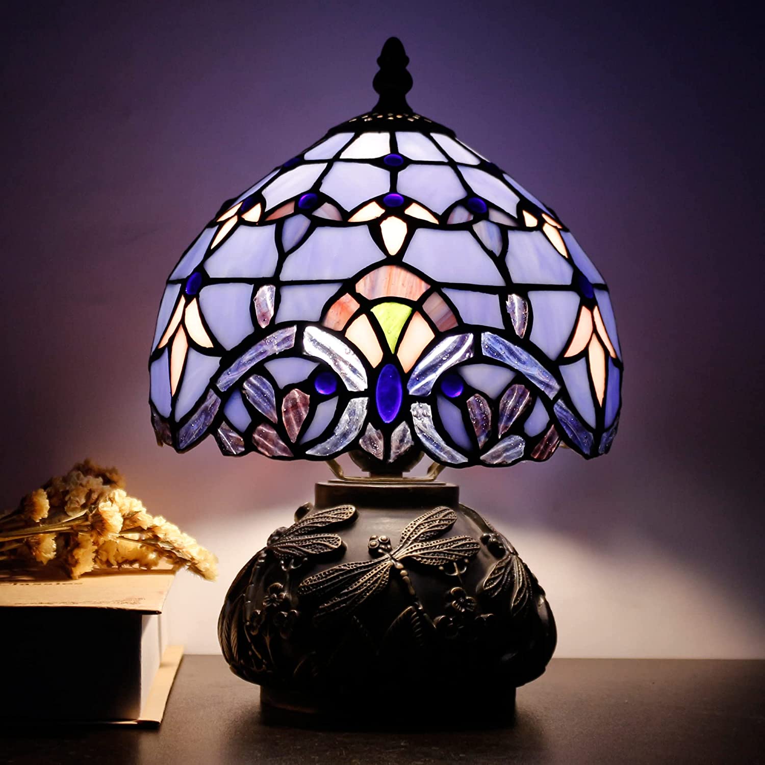 Werfactory® Tiffany Table Lamp Baroque Style Stained Glass Bronze Mushroom Type Lamp
