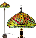 Werfactory® Tiffany Floor Lamp W16H70 Inch Stained Glass Dragonfly Style Reading Lamp