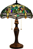 Werfactory® Tiffany Table Lamp 24 Inch High Stained Glass Dragonfly Style Reading Lamp