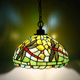 Werfactory® Tiffany Pendant Light 12 Inch Red Dragonfly Style Stained Glass Hanging Lamp