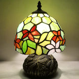 Werfactory® Small Tiffany Lamp W8H11 Inch Stained Glass red Flower Style Bronze Mushroom Type Table Lamp