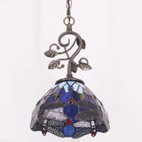 Werfactory® Tiffany Pendant Light with 8" Blue Stained Glass Dragonfly Hanging Lamp