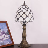 Werfactory® Small Tiffany Lamp White Crystal Bead Style Stained Glass Table Lamp 14" Tall