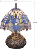 Werfactory® Small Tiffany Table Lamp with 8" Navy Stained Glass Dragonfly Shade, 11" Tall
