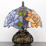 Werfactory® Tiffany Table Lamp Rose Style Stained Glass Lamp with Mushroom Base