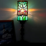 WERFACTORY Small Tiffany Lamp Mini Stained Glass Table Lamp Wide 4 Tall 15 Inch Green Victorian Style Rustic Night Light