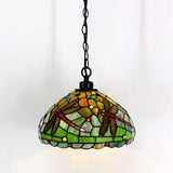 Werfactory® Tiffany Pendant Light 12 Inch Red Dragonfly Style Stained Glass Hanging Lamp