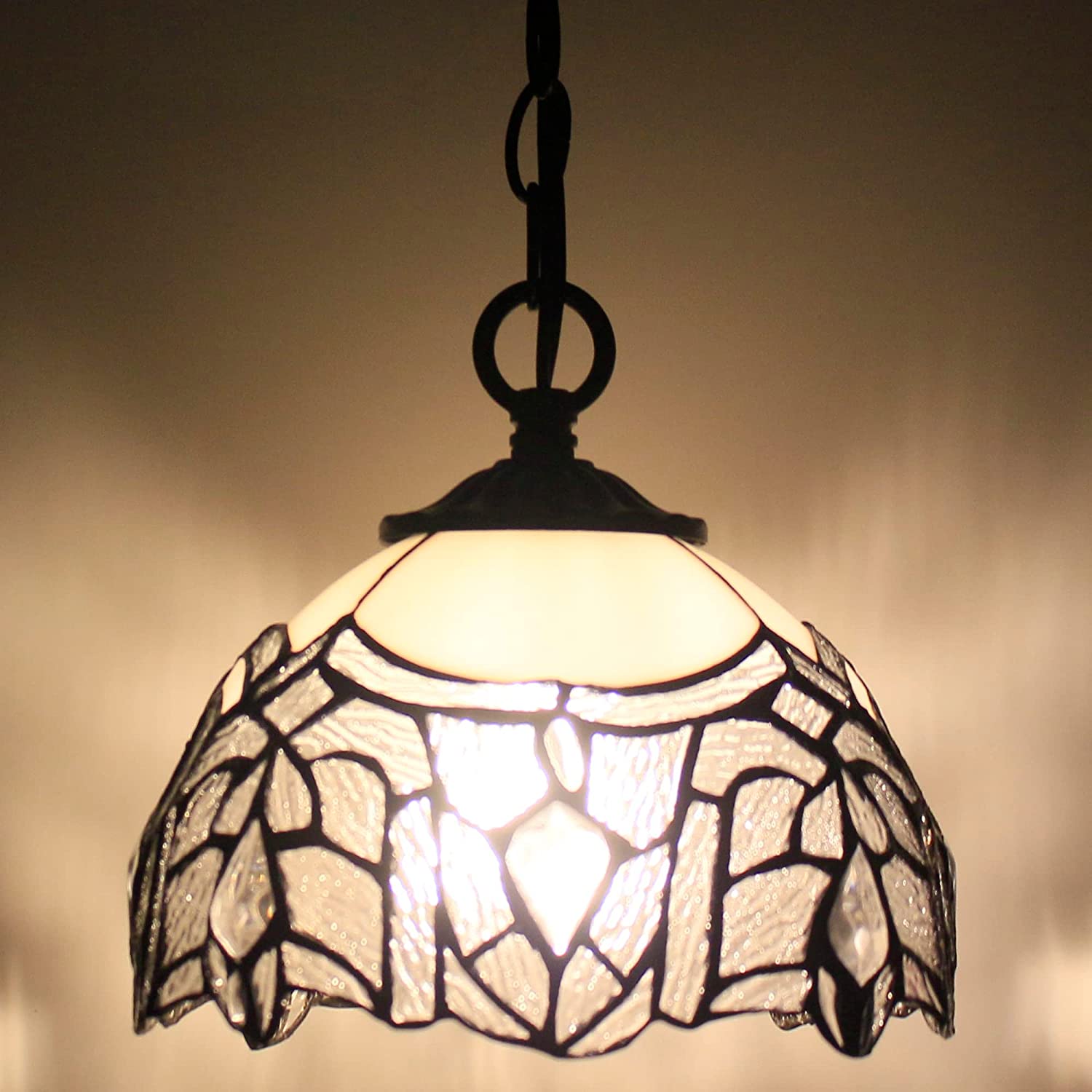 Werfactory® Tiffany Pendant Lighting White Stained Glass Crystal Hanging Lamp