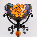 Tiffany Floor Lamp Stained Glass Red Rose Torchiere Light W10H70 Inch Antique Style