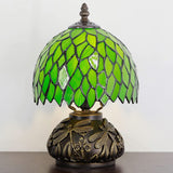 Werfactory Tiffany Lamp Green Leaf Style Stained Glass Table Lamp Mushroom Base Lamp