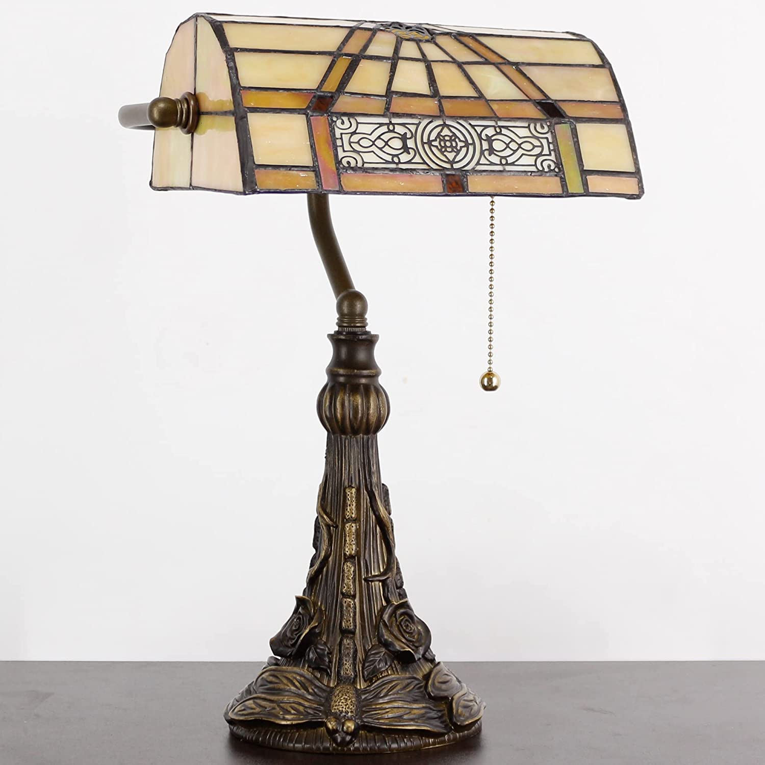 Werfactory® Banker Lamp Tiffany Desk Lamp Victorian Yellow Stained Glass Piano Lamp, 15" Tall