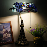 Werfactory® Banker Lamp Tiffany Desk Lamp Blue Dragonfly Style Stained Glass Table Lamp, Adjustable Luxury Memory Piano Lamp 15" Tall